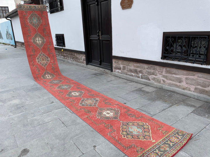 Red Turkish Runner Rug 2' 7" x 20' 1" Hand-Knotted