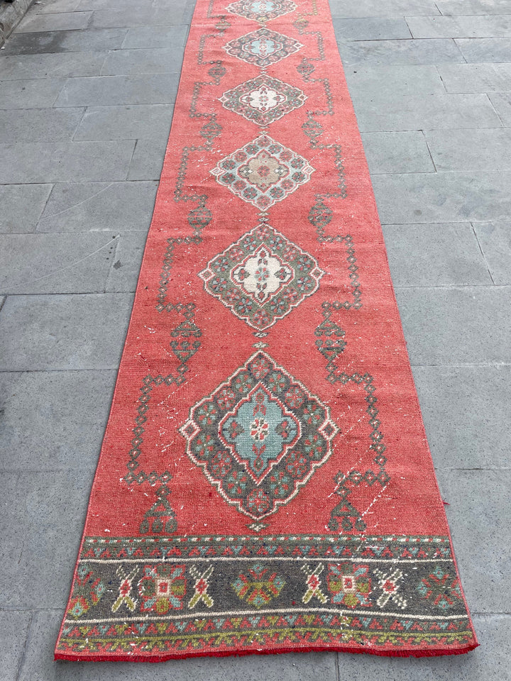 Red Turkish Runner Rug 2' 7" x 20' 1" Hand-Knotted reverse