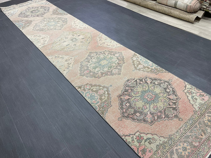 Pink Turkish Runner Rug 2' 11" x 13' 4" Hand-Knotted