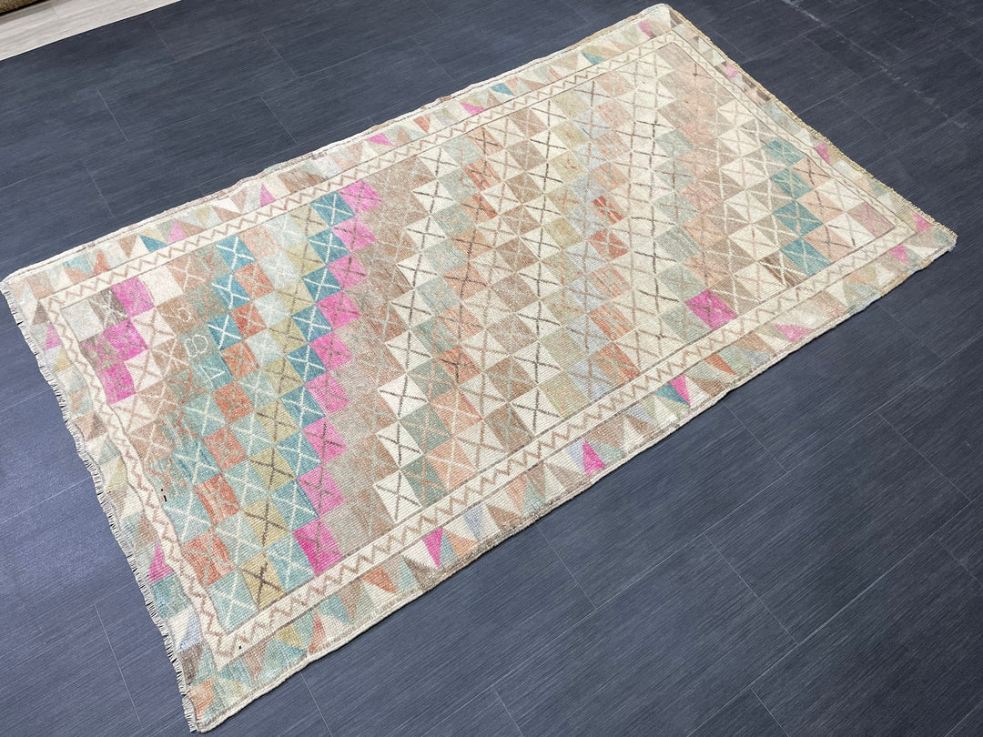 Beige Turkish Runner Rug 3' 9" x 6' 6" Hand-Knotted