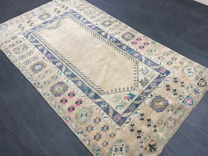 Beige Turkish Runner Rug 3' 6" x 6' 1" Hand-Knotted