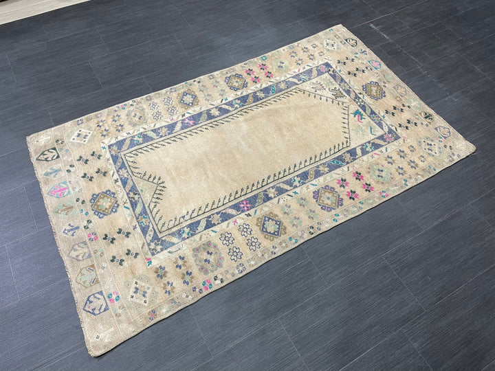 Beige Turkish Runner Rug 3' 6" x 6' 1" Hand-Knotted reverse