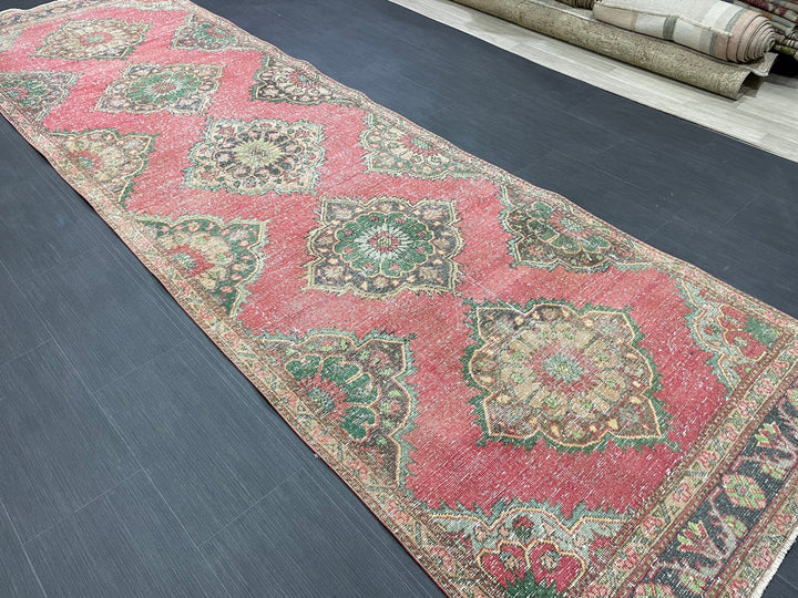 Beige Turkish Runner Rug 3' 8" x 12' 7" Hand-Knotted reverse