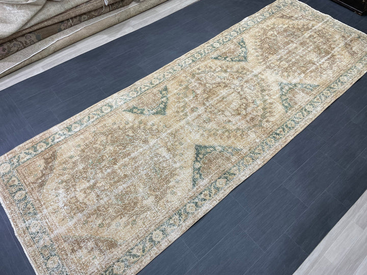 Beige Turkish Runner Rug 4' 10" x 13' 2" Hand-Knotted