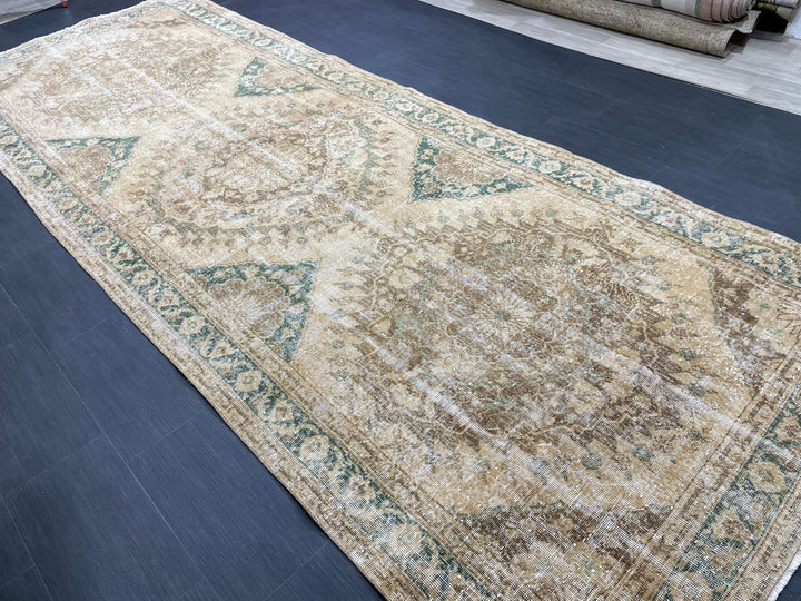 Beige Turkish Runner Rug 4' 10" x 13' 2" Hand-Knotted view