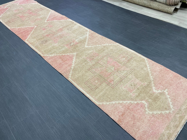 Pink Turkish Runner Rug 2' 9" x 12' 7" Hand-Knotted detail