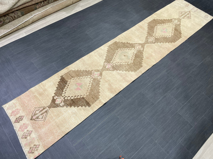 Pink Turkish Runner Rug 2' 7" x 12' 3" Hand-Knotted