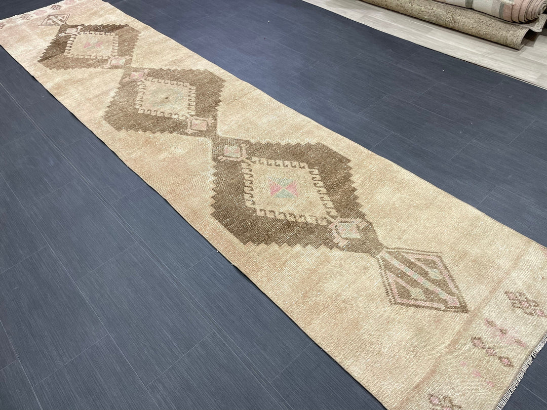 Pink Turkish Runner Rug 2' 7" x 12' 3" Hand-Knotted pattern