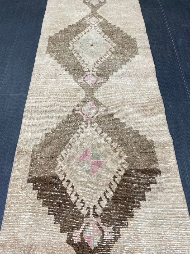 Pink Turkish Runner Rug 2' 7" x 12' 3" Hand-Knotted field