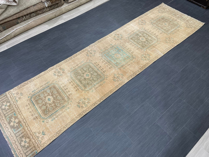 Beige Turkish Runner Rug 3' 2" x 11' 9" Hand-Knotted view