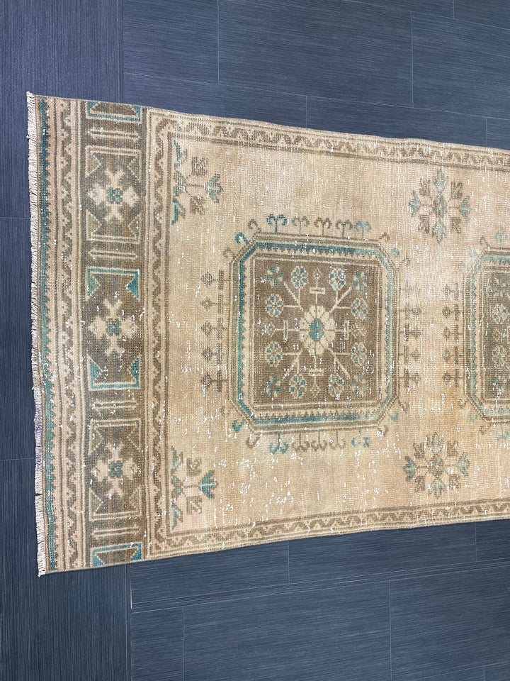 Beige Turkish Runner Rug 3' 2" x 11' 9" Hand-Knotted reverse