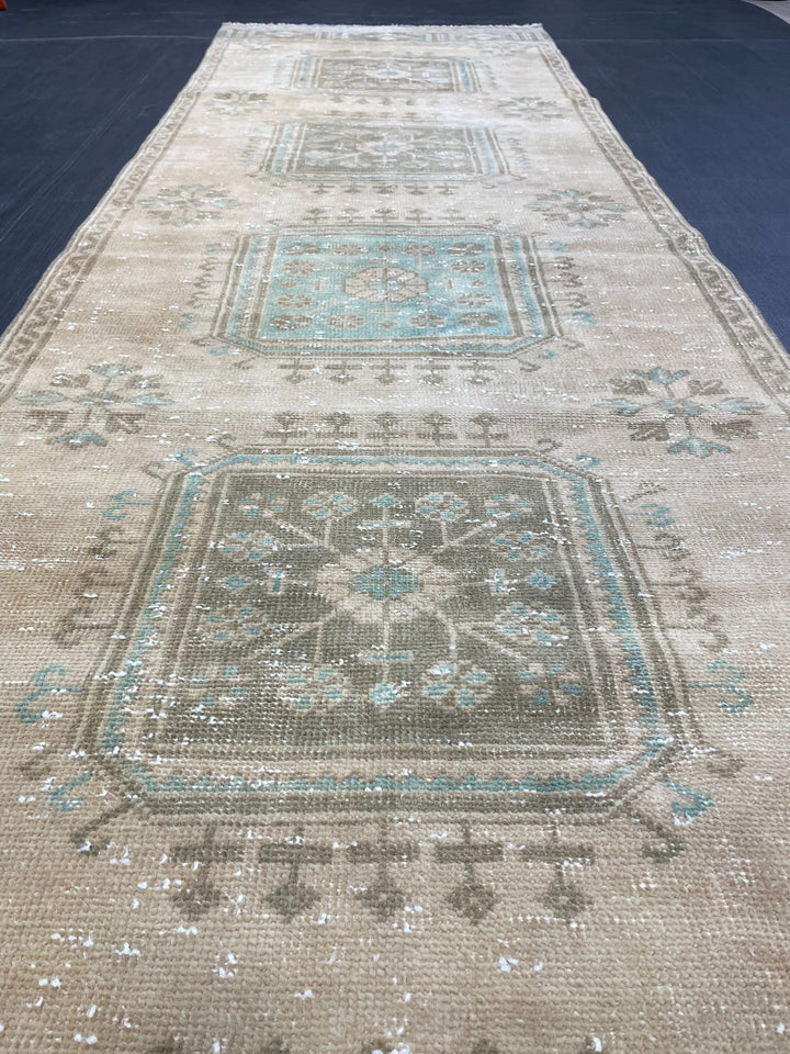 Beige Turkish Runner Rug 3' 2" x 11' 9" Hand-Knotted view 9