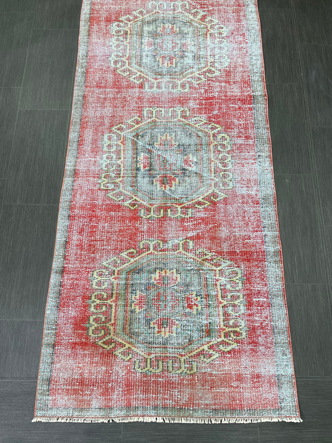 Beige Turkish Distressed Runner Rug 3' 1" x 11' 7" Hand-Knotted | No. WR99264