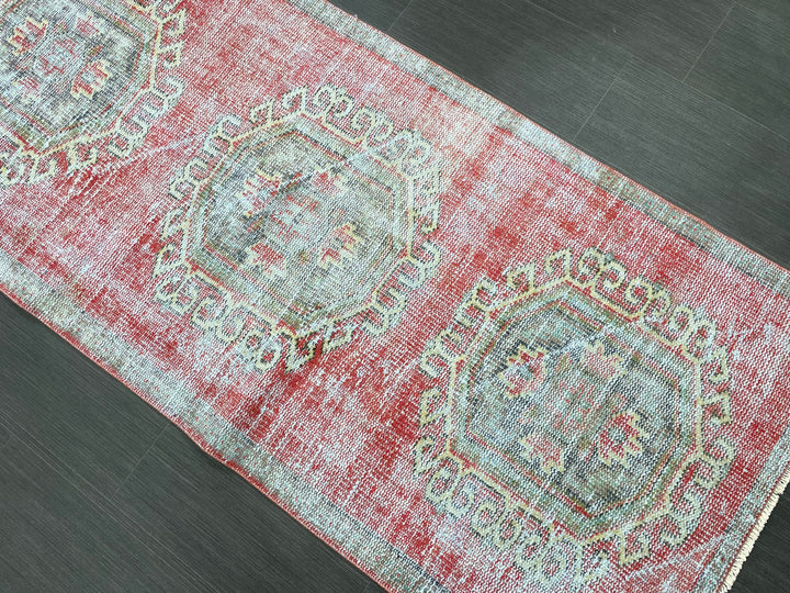Beige Turkish Distressed Runner Rug 3' 1" x 11' 7" Hand-Knotted | No. WR99264