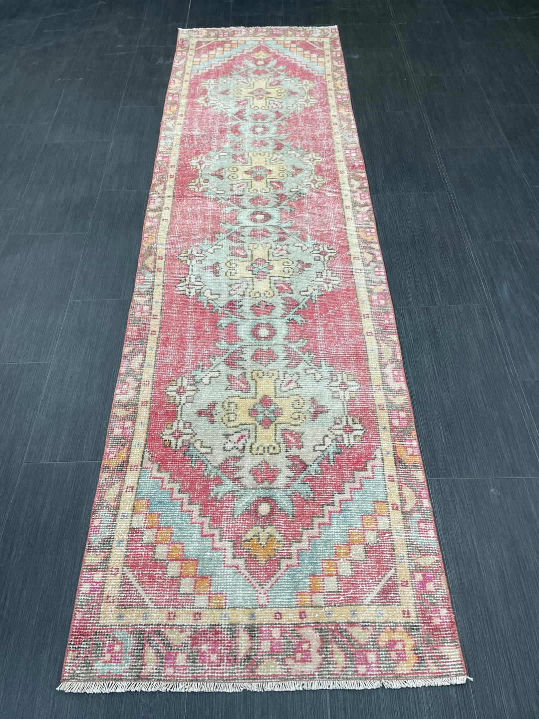Beige Turkish Runner Rug 2' 4" x 8' 6" Hand-Knotted pattern