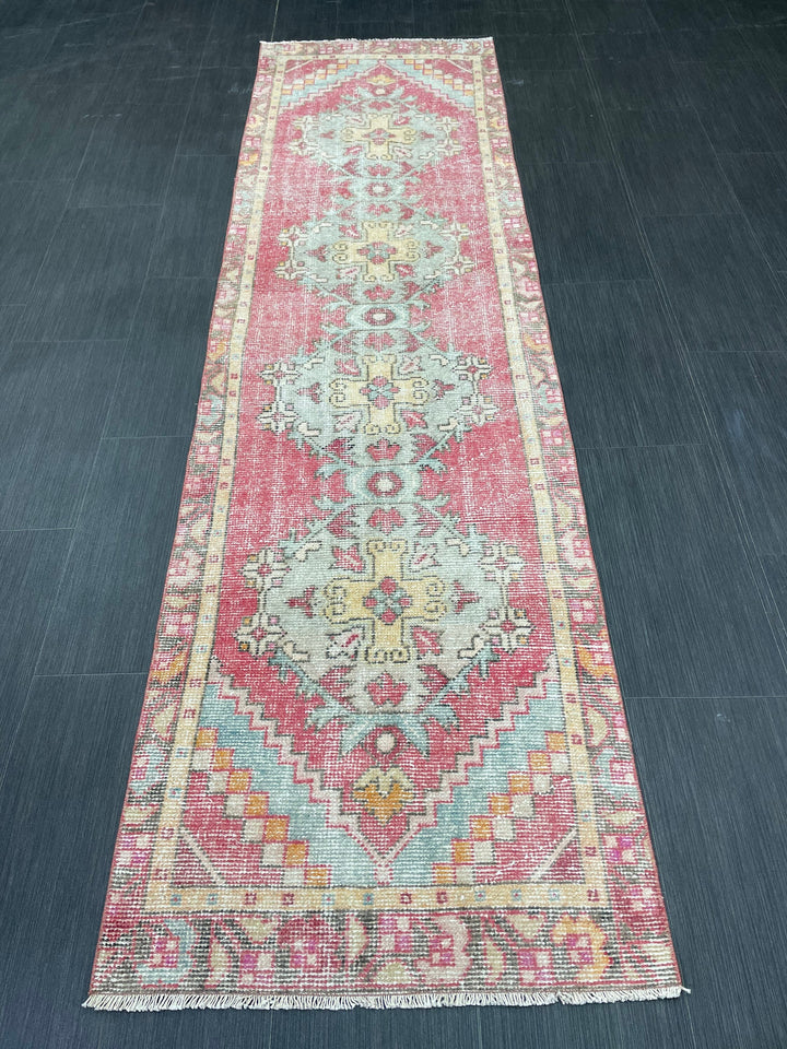 Beige Turkish Runner Rug 2' 4" x 8' 6" Hand-Knotted pattern