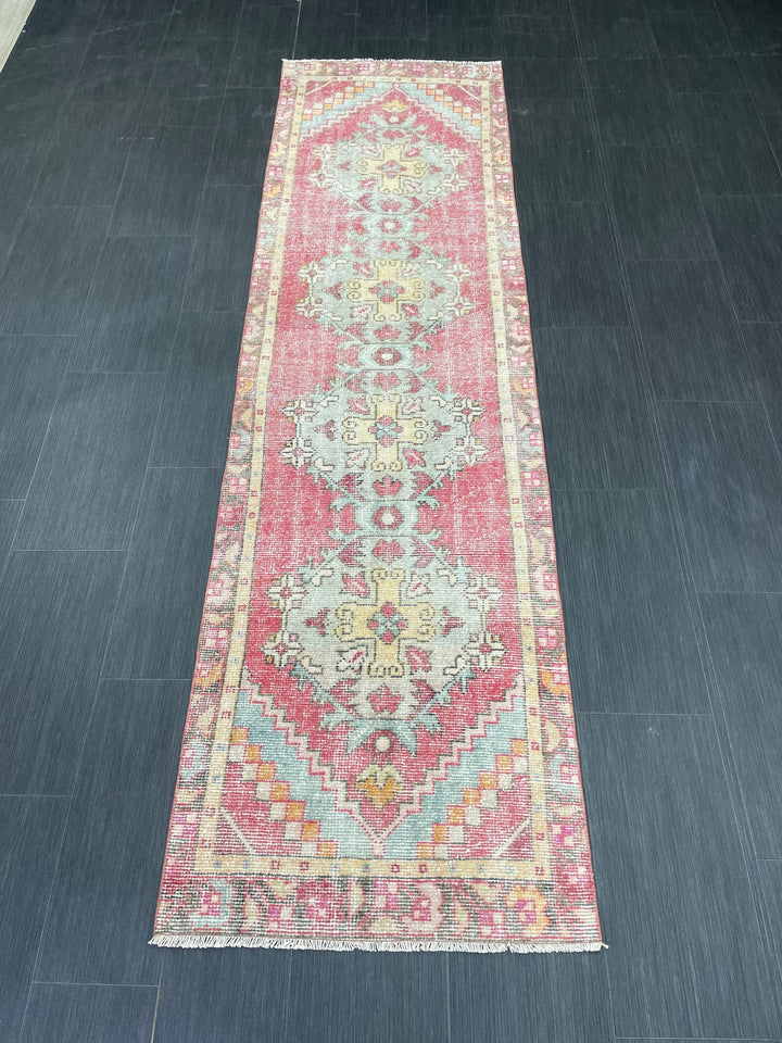 Beige Turkish Runner Rug 2' 4" x 8' 6" Hand-Knotted field