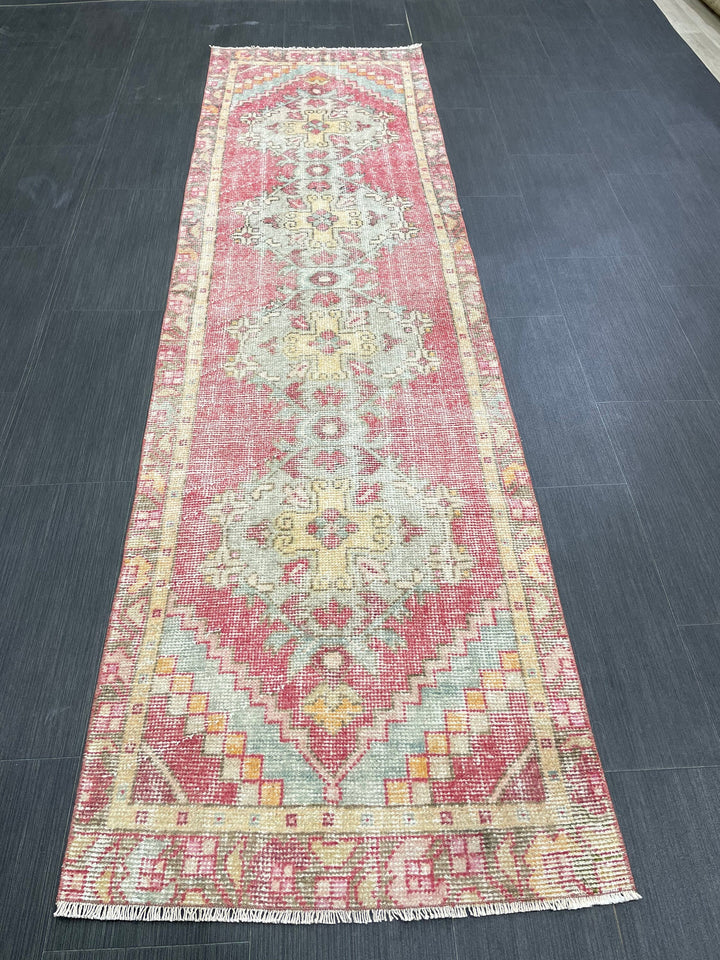 Beige Turkish Runner Rug 2' 4" x 8' 6" Hand-Knotted texture