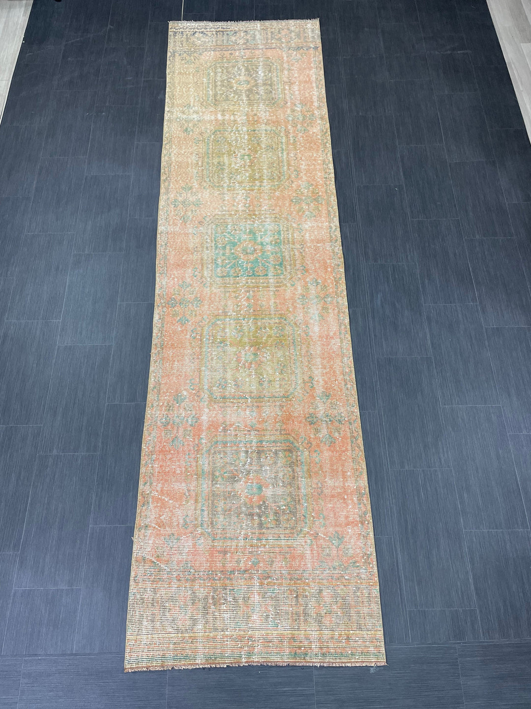Beige Turkish Distressed Runner Rug 3' x 11' 4" Hand-Knotted | No. WR76105