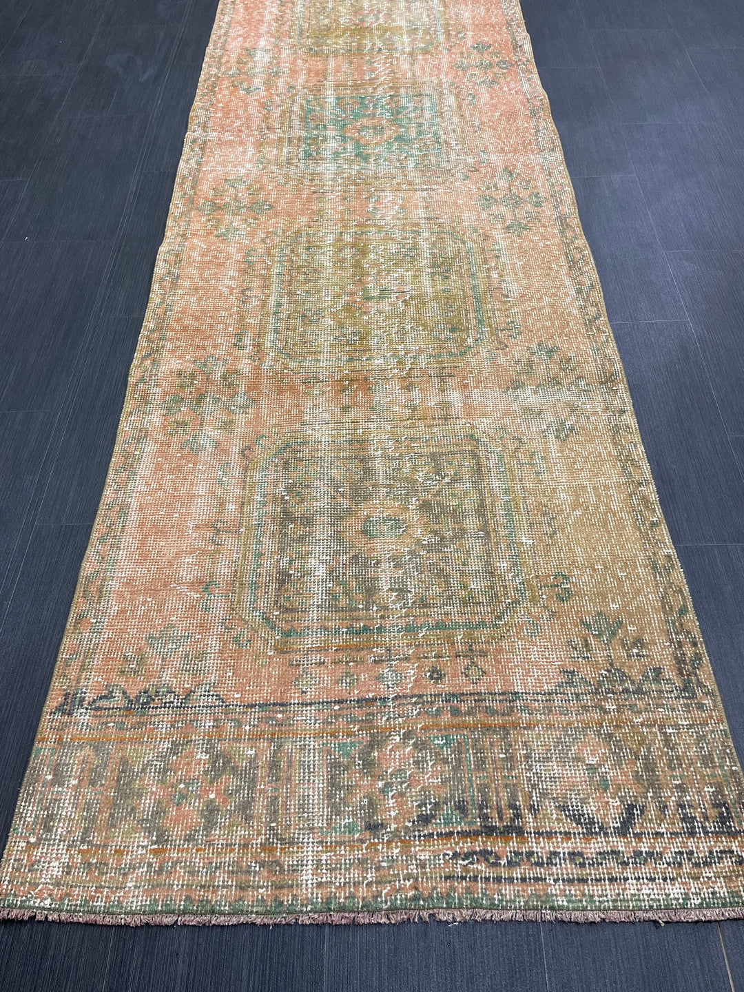 Beige Turkish Distressed Runner Rug 3' x 11' 4" Hand-Knotted | No. WR76105