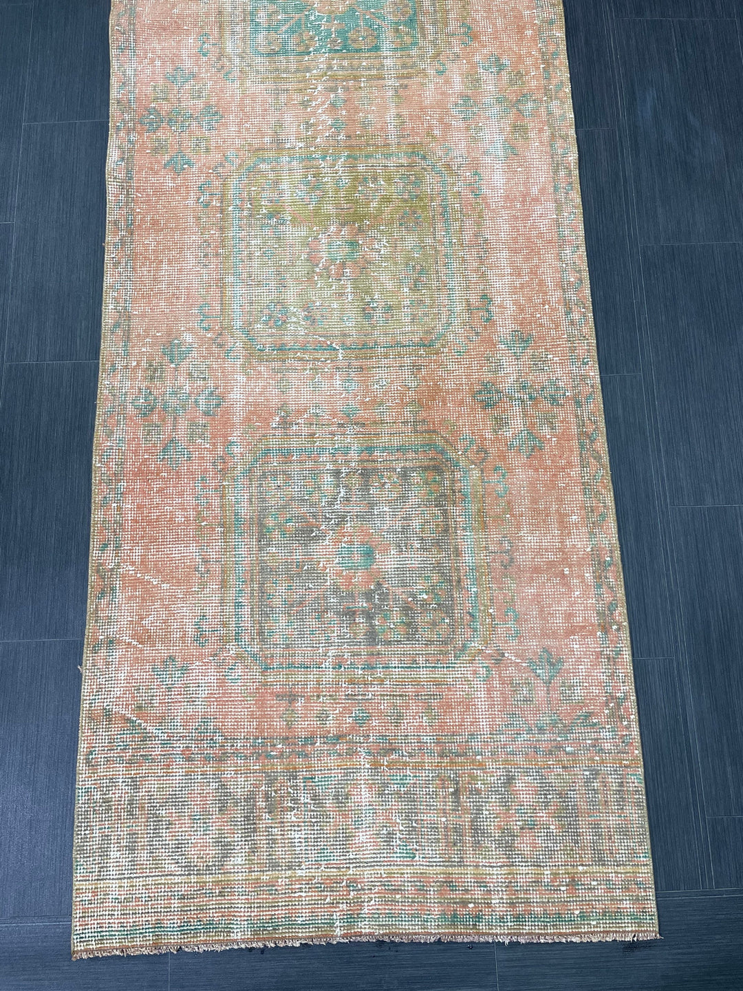 Beige Turkish Distressed Runner Rug 3' x 11' 4" Hand-Knotted | No. WR76105