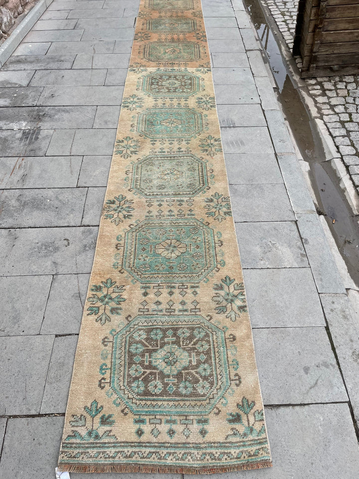 Beige Turkish Runner Rug 2' 4" x 25' 10" Hand-Knotted | No. WR44764