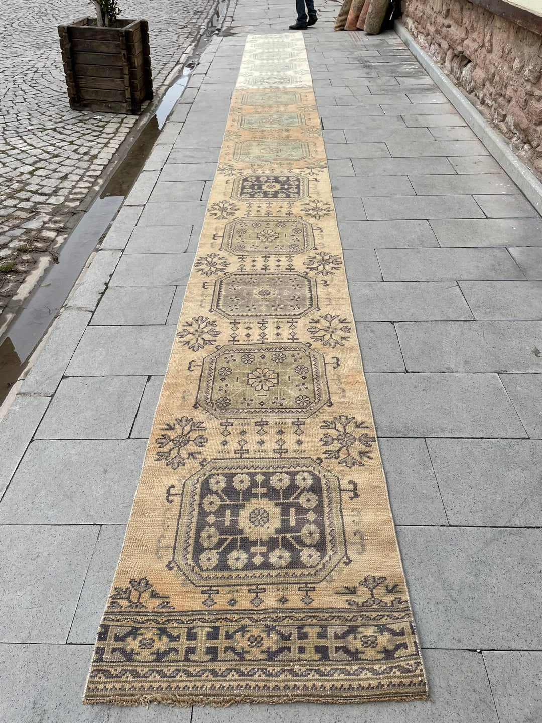 Beige Turkish Runner Rug 2' 4" x 25' 10" Hand-Knotted | No. WR44764