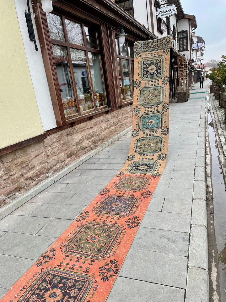 Beige Turkish Runner Rug 2' 4" x 27' 6" Hand-Knotted | No. WR33275