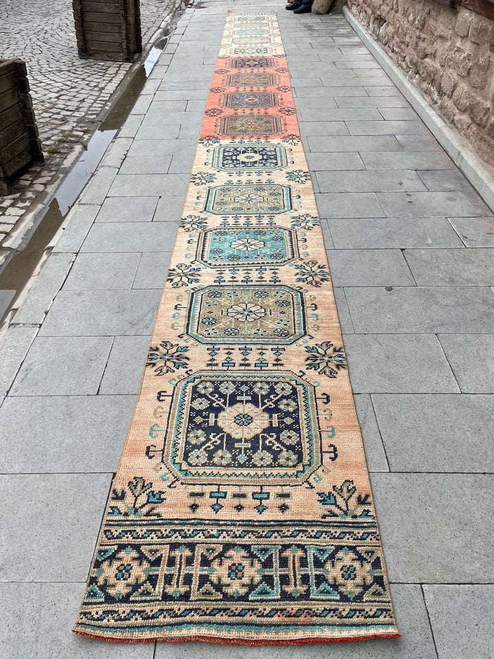 Beige Turkish Runner Rug 2' 4" x 27' 6" Hand-Knotted | No. WR33275