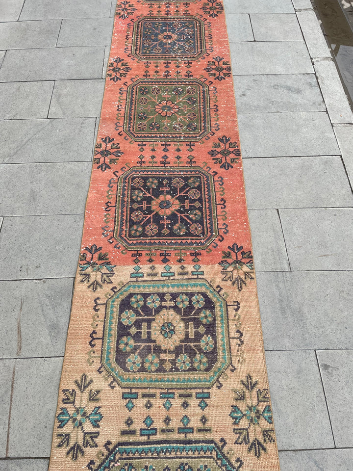 Beige Turkish Runner Rug 2' 4" x 27' 6" Hand-Knotted | No. WR33275