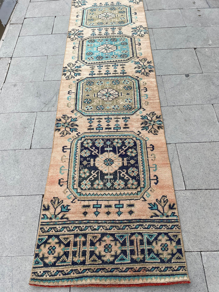 Beige Turkish Runner Rug 2' 4" x 27' 6" Hand-Knotted | No. WR33275