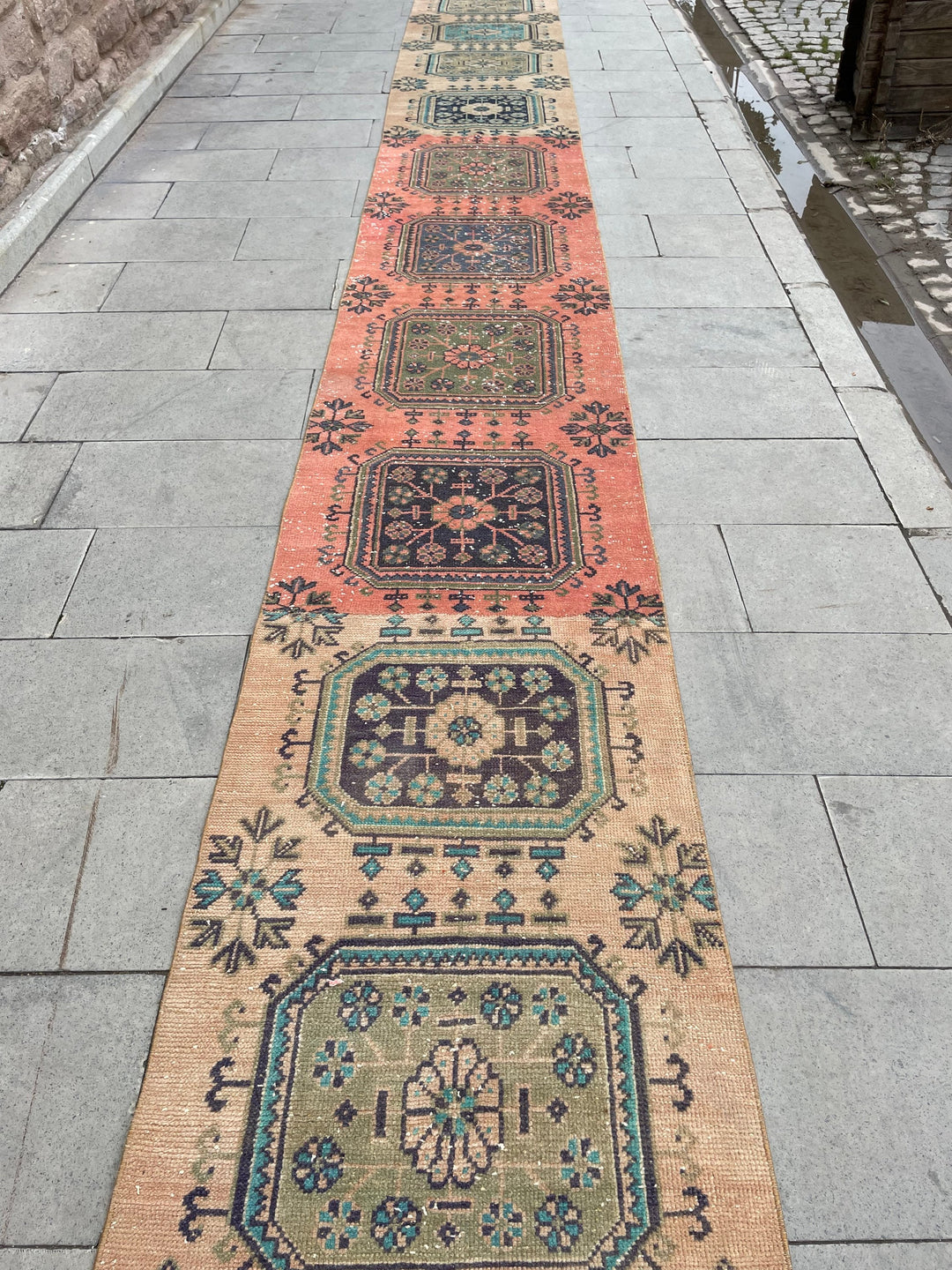 Beige Turkish Runner Rug 2' 4" x 27' 6" Hand-Knotted | No. WR33275