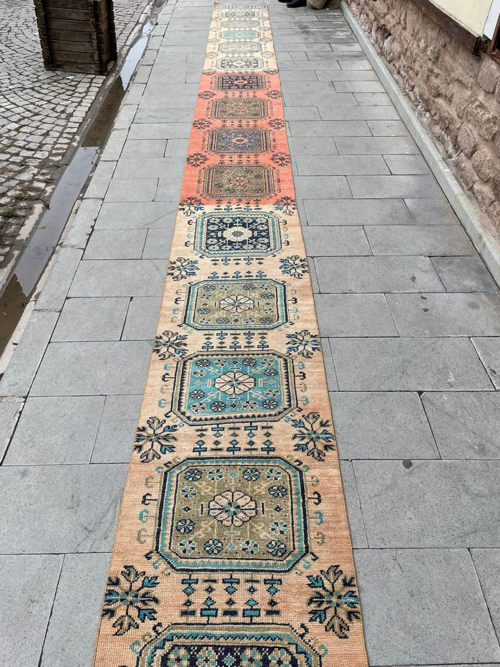 Beige Turkish Runner Rug 2' 4" x 27' 6" Hand-Knotted | No. WR33275