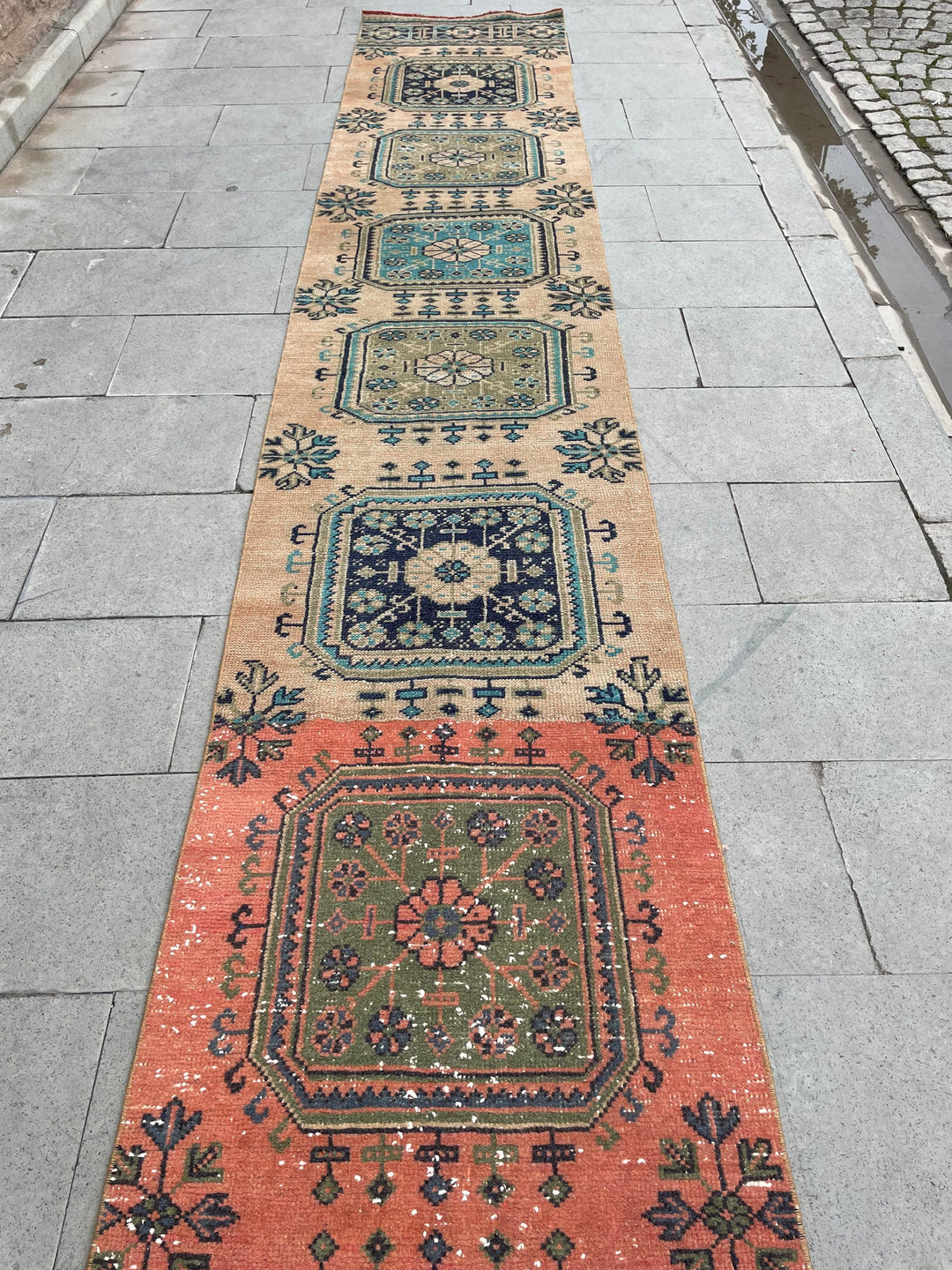 Beige Turkish Runner Rug 2' 4" x 27' 6" Hand-Knotted | No. WR33275