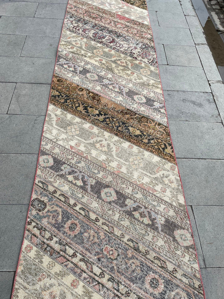 Beige Turkish Runner Rug 2' 9" x 22' 1" Hand-Knotted reverse