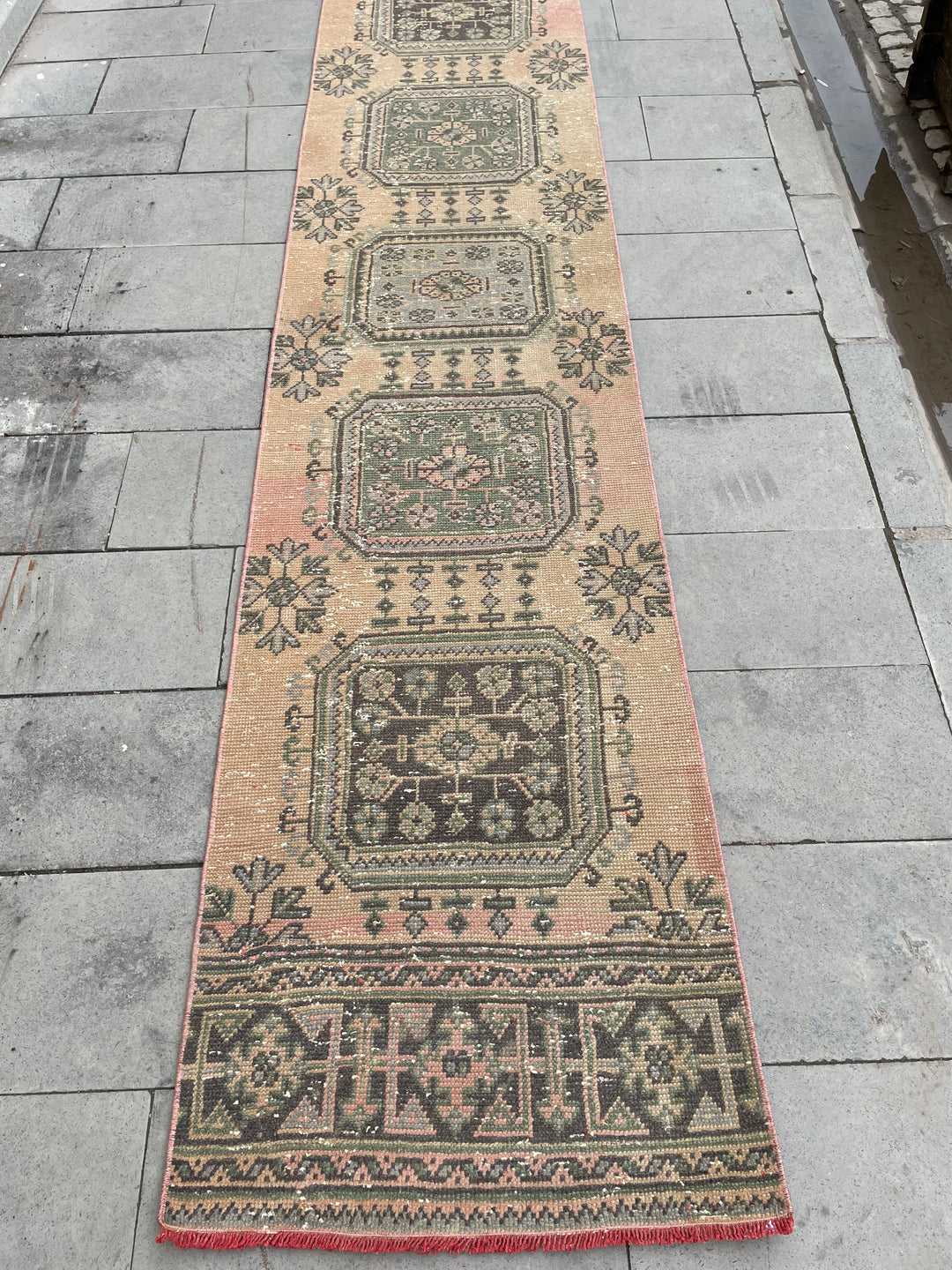 Beige Turkish Runner Rug 2' 6" x 26' 9" Hand-Knotted close-up