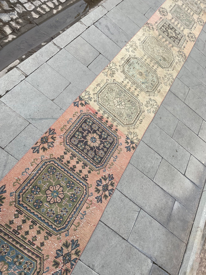 Beige Turkish Runner Rug 2' 6" x 26' 9" Hand-Knotted pattern
