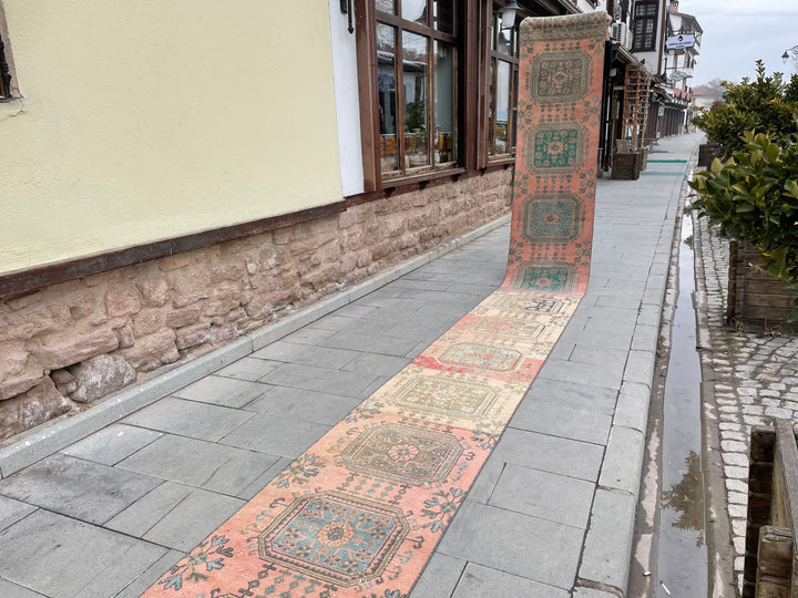 Beige Turkish Distressed Runner Rug 2' 4" x 24' 4" Hand-Knotted | No. WR71221