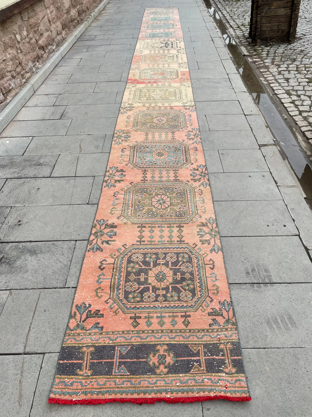 Beige Turkish Distressed Runner Rug 2' 4" x 24' 4" Hand-Knotted | No. WR71221