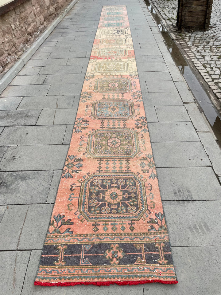 Beige Turkish Distressed Runner Rug 2' 4" x 24' 4" Hand-Knotted | No. WR71221