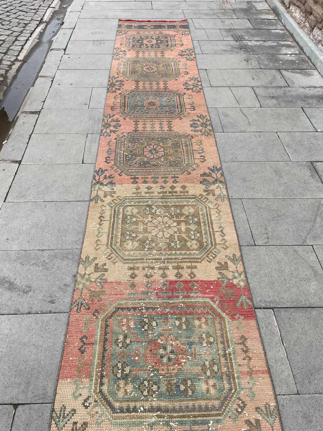 Beige Turkish Distressed Runner Rug 2' 4" x 24' 4" Hand-Knotted | No. WR71221