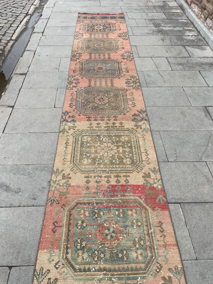 Beige Turkish Distressed Runner Rug 2' 4" x 24' 4" Hand-Knotted | No. WR71221