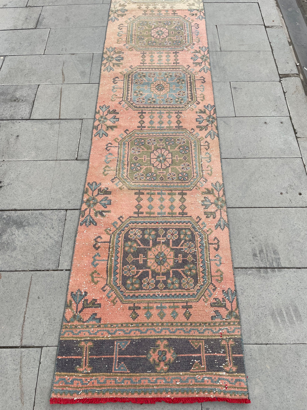 Beige Turkish Distressed Runner Rug 2' 4" x 24' 4" Hand-Knotted | No. WR71221