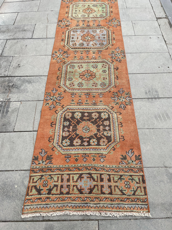 Beige Turkish Runner Rug 2' 7" x 30' 7" Hand-Knotted reverse