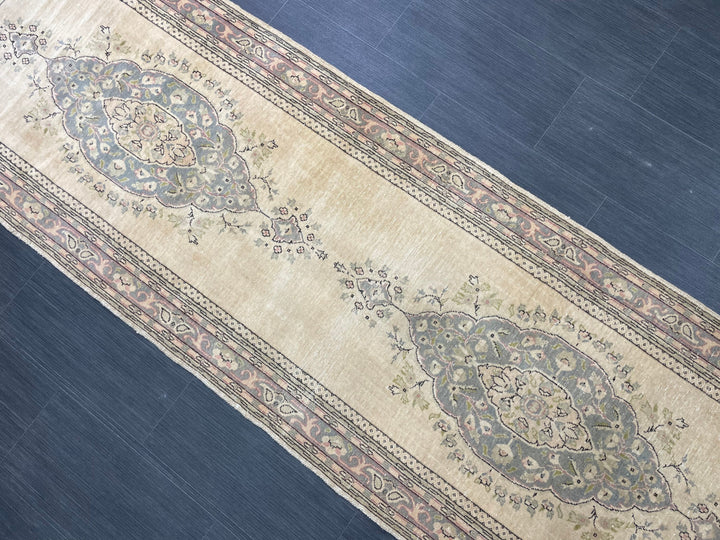 Beige Turkish Runner Rug 2' 9" x 12' 11" Hand-Knotted detail