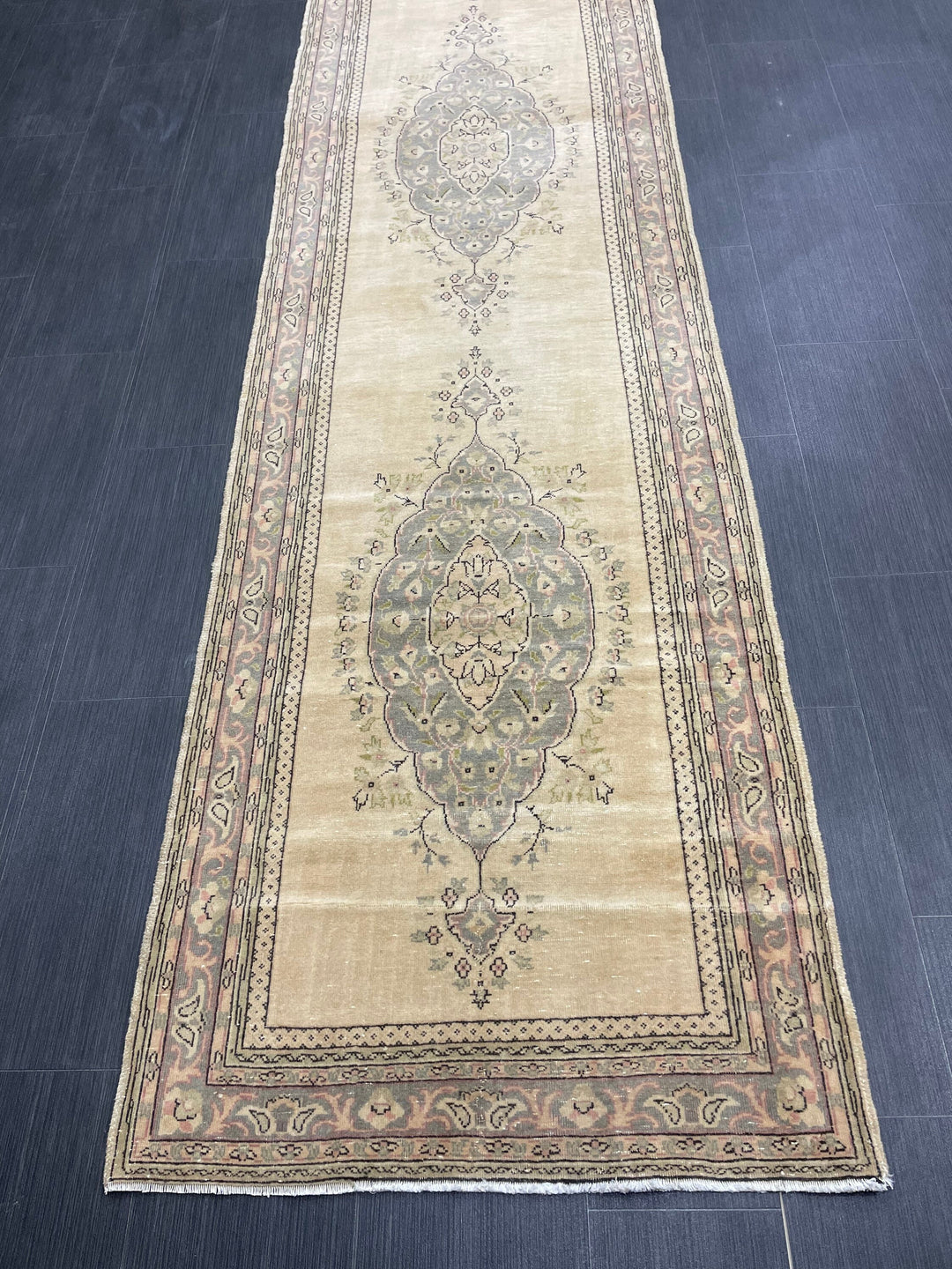 Beige Turkish Runner Rug 2' 9" x 12' 11" Hand-Knotted pattern