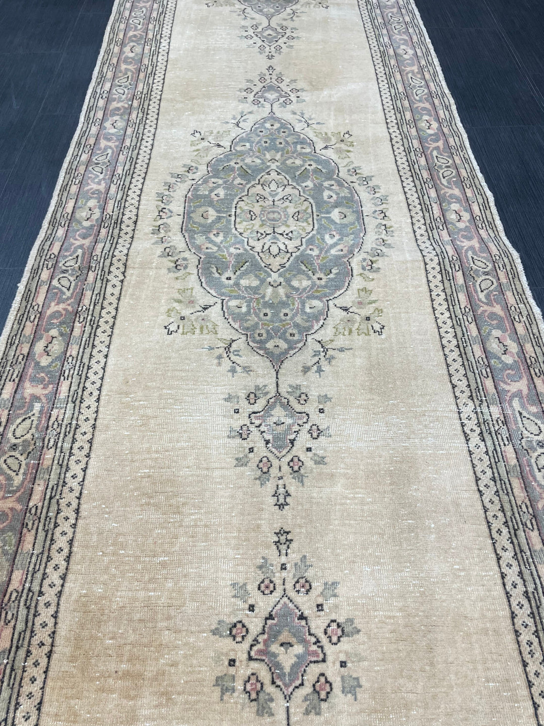 Beige Turkish Runner Rug 2' 9" x 12' 11" Hand-Knotted border