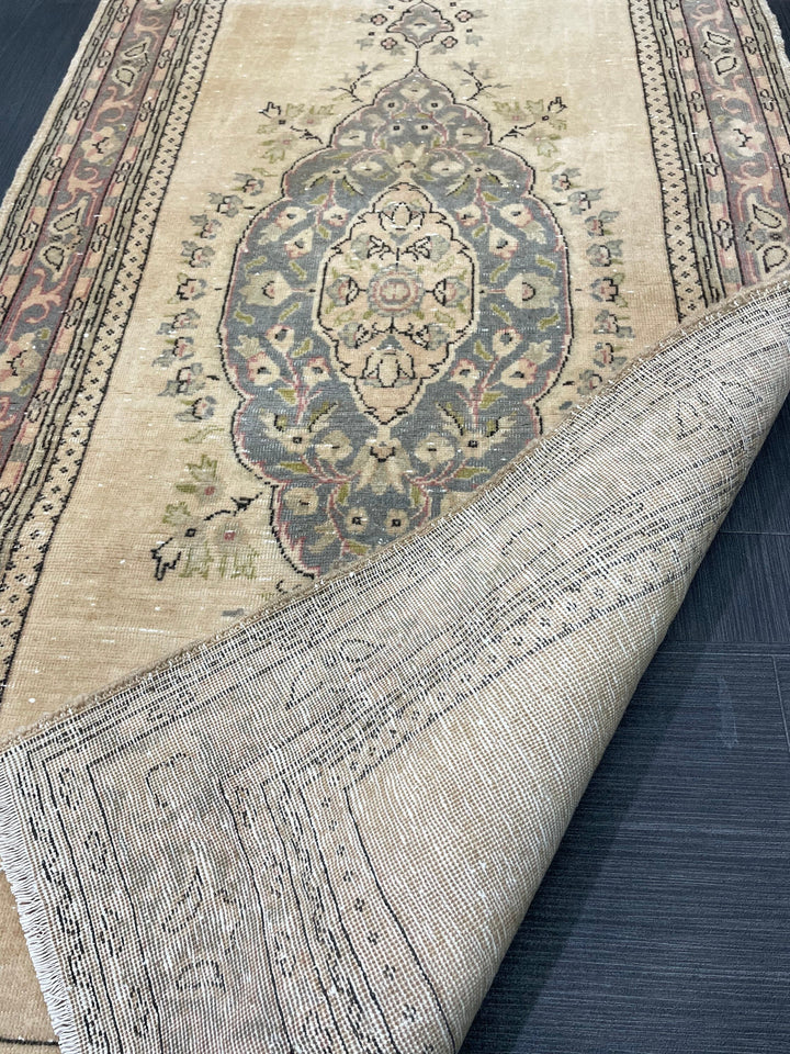 Beige Turkish Runner Rug 2' 9" x 12' 11" Hand-Knotted field