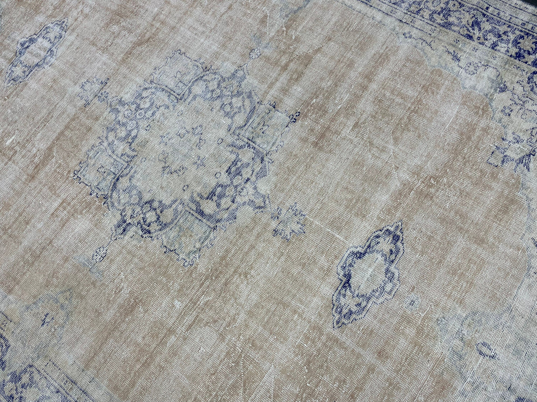 Beige Turkish Runner Rug 8' x 10' 10" Hand-Knotted field