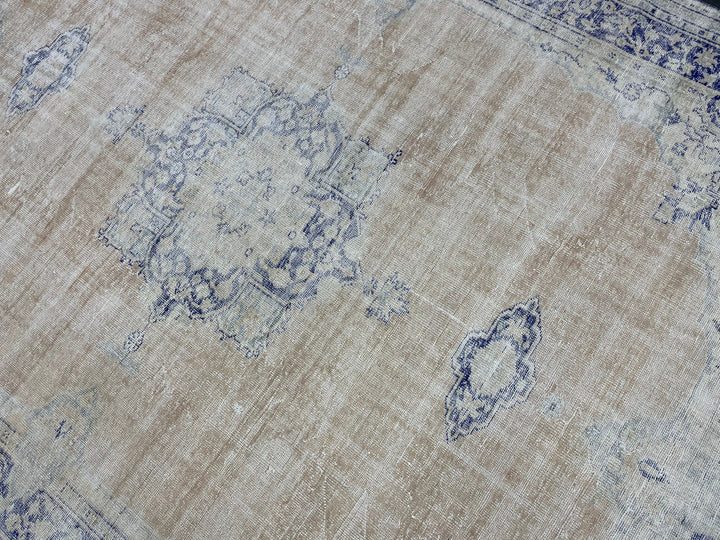 Beige Turkish Runner Rug 8' x 10' 10" Hand-Knotted field